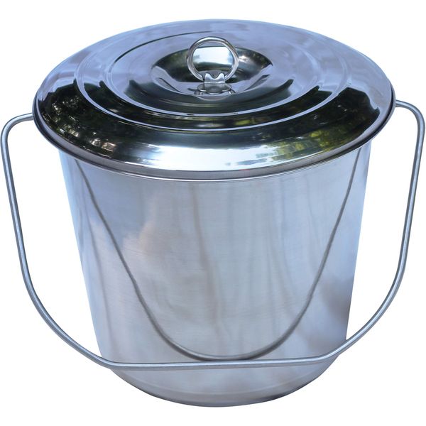 Stainless Steel Milk Pail Bucket, with Handle, and Open Lip Edge, and Optional lid. Also Good for Compost (10.5 Qt Pail with Lid)