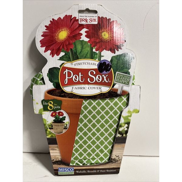 Pot Sox 8 Inch Stretchable Reusable Decorative Fabric Planter Cover Green Check