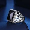 Chereda Mens Black Agate Ring Adjustable Cupronickel Geometric Copper Agate Ring, Copper, Agate