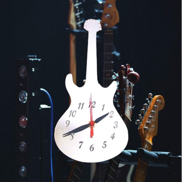 Electric Guitar Shaped Clocks - Many Colour Choices Silver Mirror 30cm