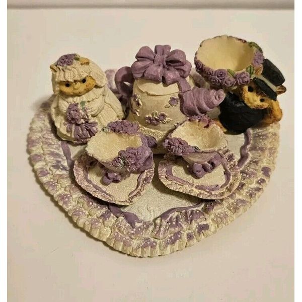 Vintage Mini Tea Set Popular Imports Purple And White Bride And Groom Flowers