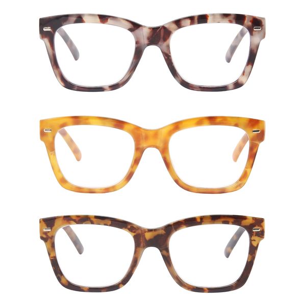 Dolarosey Reading Glasses Oversized 3 Pack Thick Large Frame Clear Vision Readers (1.75)