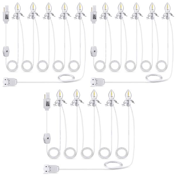 Meonum 3 Pack Christmas Village Light, Light Cord with 5 LED Light Bulb, 12 Ft Accessory Cord with C7 Lamp, Rotary On/Off, Female/Male Plugs, Spare Fuses, C7 Light Cord for Village House Craft Decor