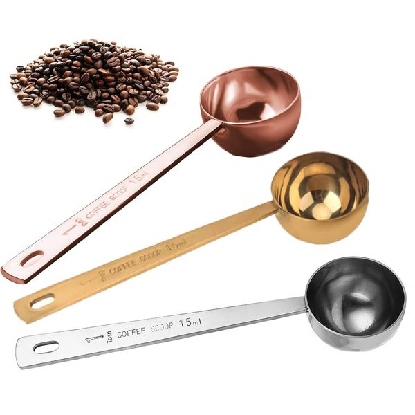 3 Stück Kaffeemaßlöffel 15ml, Messlöffel Edelstahl Kaffee DosierlöFfel für Abmessen, Kaffeelöffel Portionierer mit Langem Griff, Wiederverwendbar Runder Kaffeelöffel für Zucker Tee Kaffee Kakao
