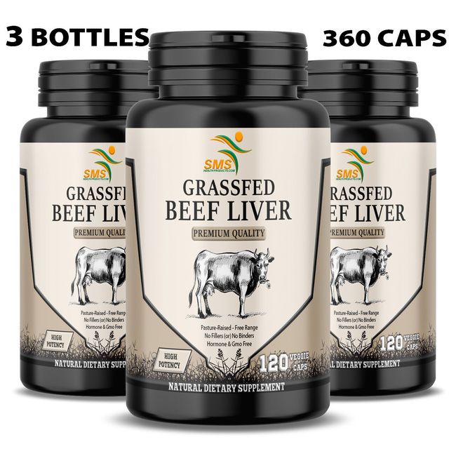 Desiccated Beef Liver Capsules, 100% Grass Fed Undefatted (3 Pack) 360 Capsules