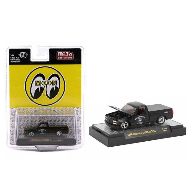 M2 Machines 1990 Chevy C1500 SS 454 Pickup Truck Matt Black with Red Interior Mooneyes - Moon Equipment Co. Limited Edition to 6600 Pieces Worldwide 1/64 Diecast Model Car 31500-MJS60