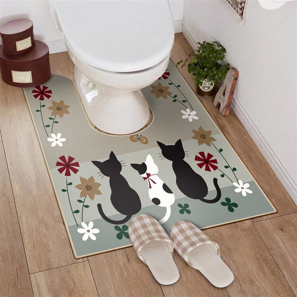 Toilet Mat, U-Shaped, Urinal Mat, Long Density, Washable, Non-Slip, Regular Size, Toilet Mat, Stylish, Antibacterial, Odor Resistant, Wipe Clean (60 x 90, cat)