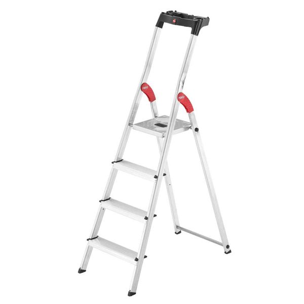 Hailo Folding Step Stool, 4 Step Ladder w/ Tray for Home & Kitchen, L60, Silver