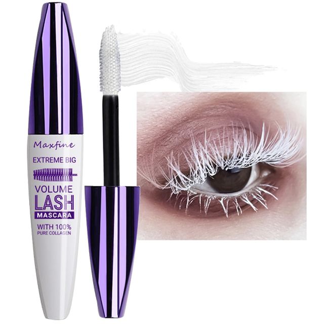 White Mascara, Coloured 5D Fiber Waterproof Eyelash Primer Long Lasting Thick Natural Smudge-Proof Telescopic Mascara for Sensitive Eyes Makeup, Party Stage Use Halloween Christmas Gifts