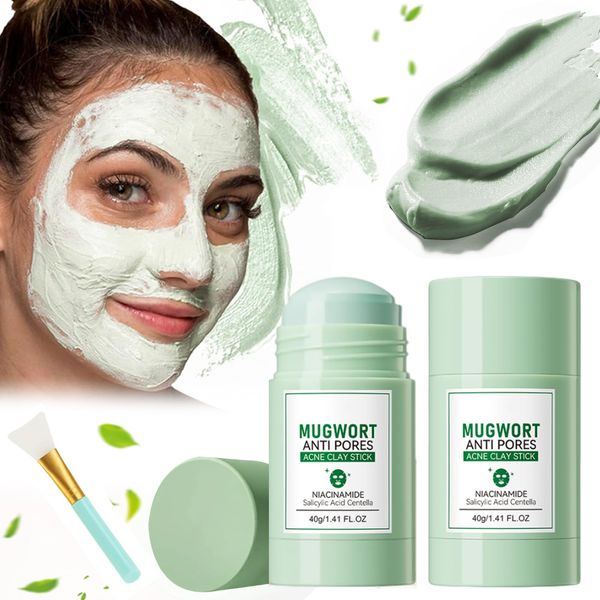 2 PCS Green Mask Stick,Green Tea Mask für Eine Tiefenreinigende Hautpflege,Grüner Tee Clay Maske Natürliche Inhaltsstoffe,Purifying Clay Stick Mask für Alle Hauttypen Geeignet