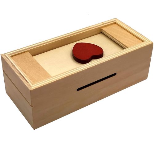 Puzzle Box Enigma Heart Secret - Money and Gift Card Holder in a Wooden Magic Trick Lock with Hidden Compartment Piggy Bank Brain Teaser Game