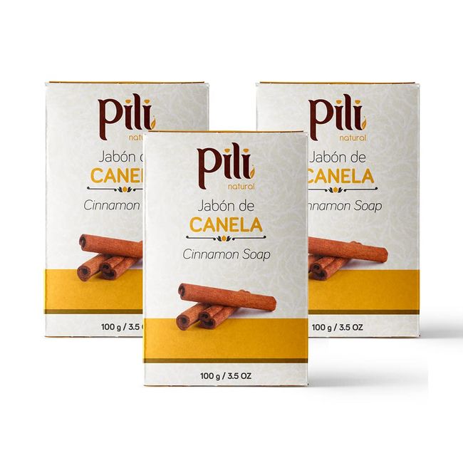 Pili Natural Cinnamon Soap Bars (3 Pack). Face and Body Soap Bars for Women, Men, Teens and All Skin Types. Jabón de Canela. 3.5 oz each.