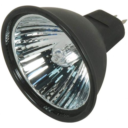 Satco S4178 20 Watt MR16 Halogen GX5.3 Base 12 Volt Black Back FL 38 Beam Pattern No Harmful Ultraviolet Rays Light Bulb, With Lens