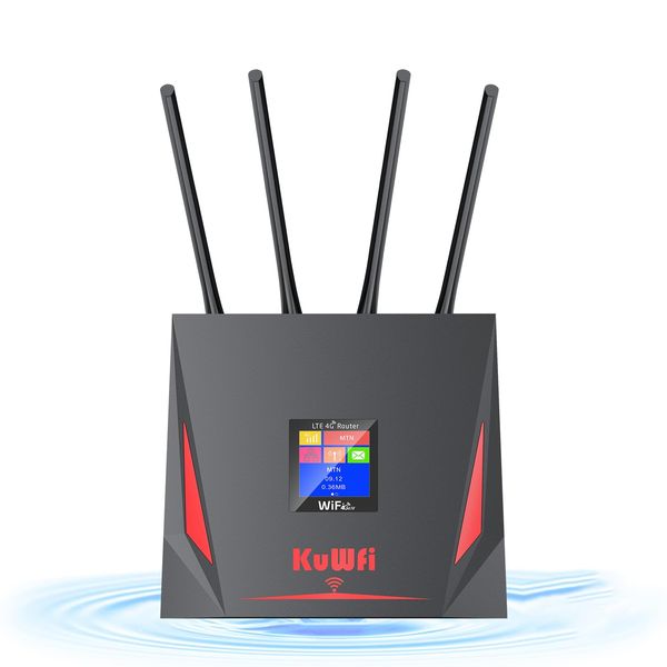 KuWFi 4G Router With SIM Slot, 300 Mbps Wireless Router with 4 High Gain Antennas, 2.4Ghz Modem 4G Router, Sim WiFi Router Support 10 User, Plug and Play, for Home/Office/Game/Party/Shop