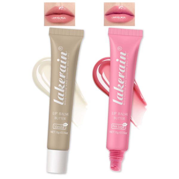 2 Farben Glossy Lip Butter Balm, feuchtigkeitsspendende nicht klebend Lipgloss, hochglänzendes Finish Lip Glow Oil, natürliche, Plumping Lip Tint Lip Care & Repair Lip Mask für trockene Lippen-01+06