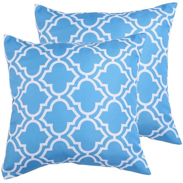 Eternal Beauty|Polyester Decorative Square 2 PCS Cushion Covers 18"x18",Whaterproof Outdoor Throw Pillow Case for Garden Furniture Sofa with Invisible Zipper,Blue (45cmx45cm)