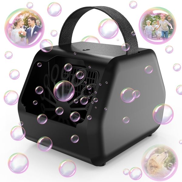 Bubble Machine, Bubble Machine for Kids 16000+ Bubbles/Min with 2 Speeds Portable Bubble Maker, Electric Bubble Blower for Kids Parties, Birthday, Wedding Scene, Camping, Powered by USB or Batteries