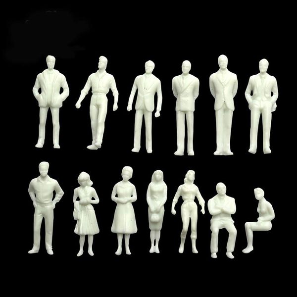 Kinearcharms 100PCs Unpainted Tiny People Figures, 1:50 Scale Model Trains Architectural O Scale Sitting and Standing Miniatures Figures