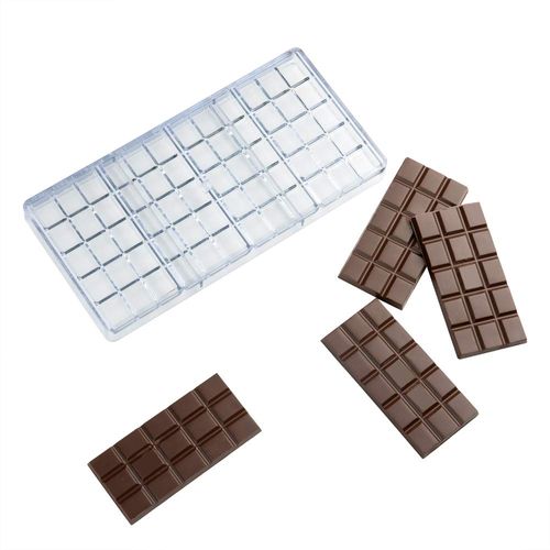 Restaurantware Pastry Tek 10.8 x 5.3 Inch Chocolate Bar Molds 10 Break-Apart Chocolate Molds - 4 Cavities Freezer-Safe Clear Polycarbonate Candy Molds For Protein and Energy Bars Food Grade