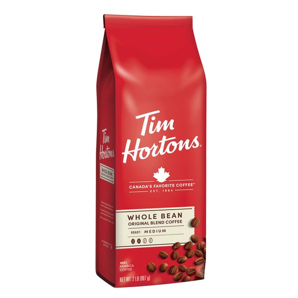 Tim Hortons Whole Bean Original, Medium Roast Coffee, Made with 100% Arabica Beans, 32 Ounce Bag