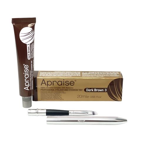 Apraise - Tinta professionale per sopracciglia e ciglia, 20 ml, colore marrone scuro, incl. pennello Nūr con manico in alluminio