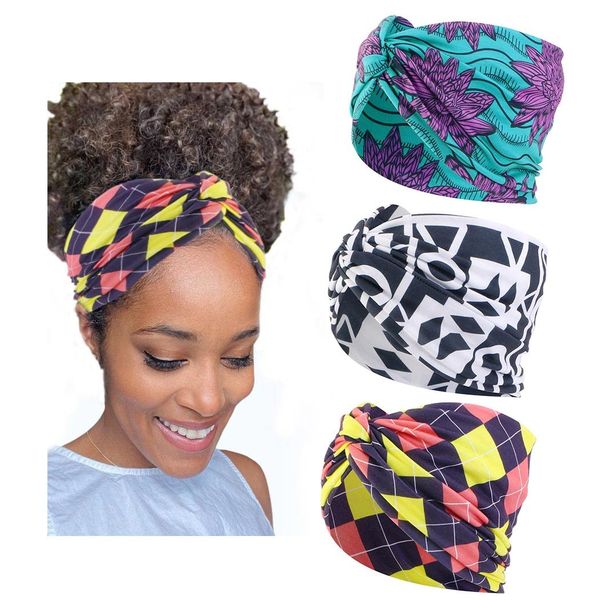 Yean Afrikanische Stirnbänder Kreuz Headwrap Plaid Turban Stirnband Boho Breite Haarbänder für Frauen und Mädchen (3 Stück)