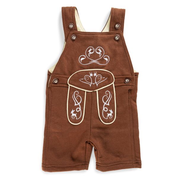 Baby Costume Dungarees - Children's Leather Trousers Made of Terry Fleece with Embroidery - Romper - Jumpsuit Traditional Trousers Joni, brown, 86/92 cm