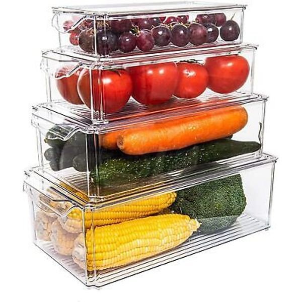 Taiuloo Set of 4 Fridge Organizer, Stackable Refrigerator Organizer Clear