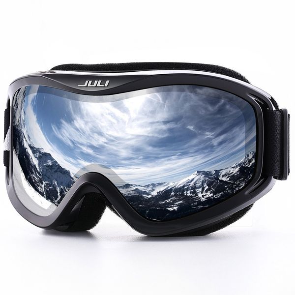 Juli Ski Goggle/Snow Snowboard Goggles for Men, Women & Youth - 100% UV Protection Anti-Fog Dual Lens(Black Frame+12% VLT Silver Len)