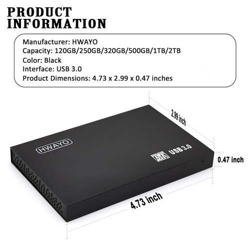 HWAYO 2.5'' 750GB Ultra Slim Portable External Hard Drive USB3.0 HDD Storage for PC/Desktop/Laptop/MacBook/Chromebook/Xbox One (Black)
