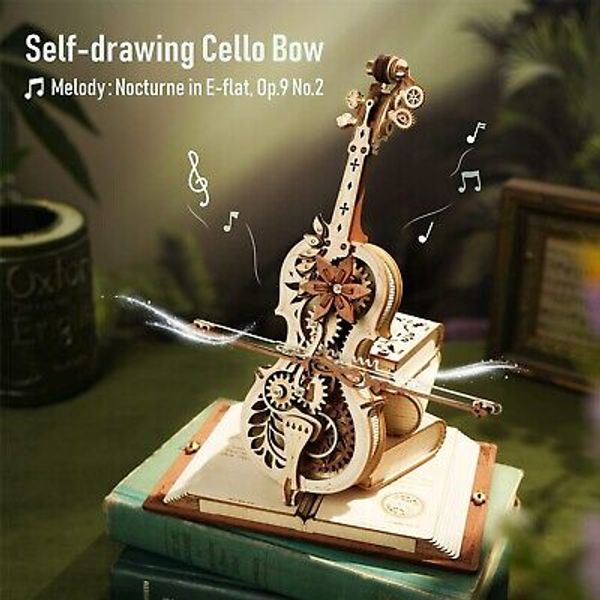 ROKR Magic Cello 3D Wooden Music Box Puzzle Kit Desk Decoration Adults Gift Toy