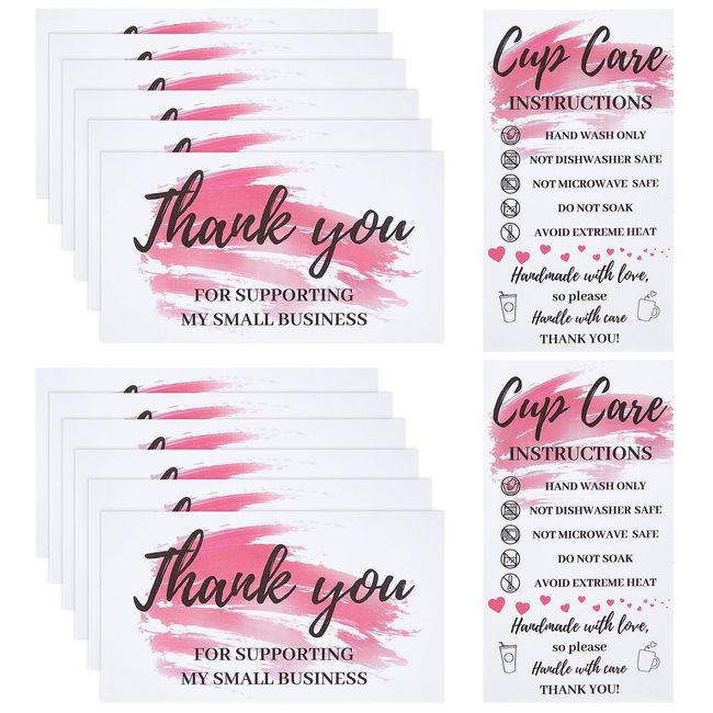 PLIGREAT 120 Pcs Tumbler Care Instructions Cards Cups Care Tips Card Double Sided Printing Thank-You Card Customer Washing Directions Card for Handmade Mugs Online Shop Owner Gift Package Insert Card