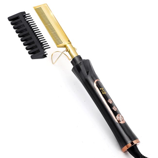 Ten-Tatent Hot Comb Hair Straightener Electric Anti-Scald Straightening Comb, Portable Ceramic Beard Straightener Brush Press Comb Ceramic LCD