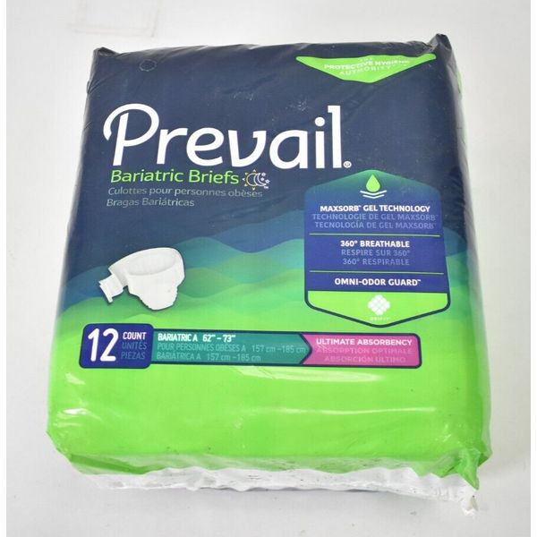 Prevail Bariatric Briefs 12 Pack 62" To 73" Ultimate Absorbency Bladder Protect