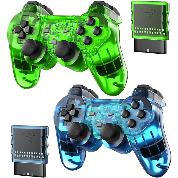 Degulan Wireless Controller Compatible with PS-2 Console, Remote Gamepad for Play 2 (Green and Blue)