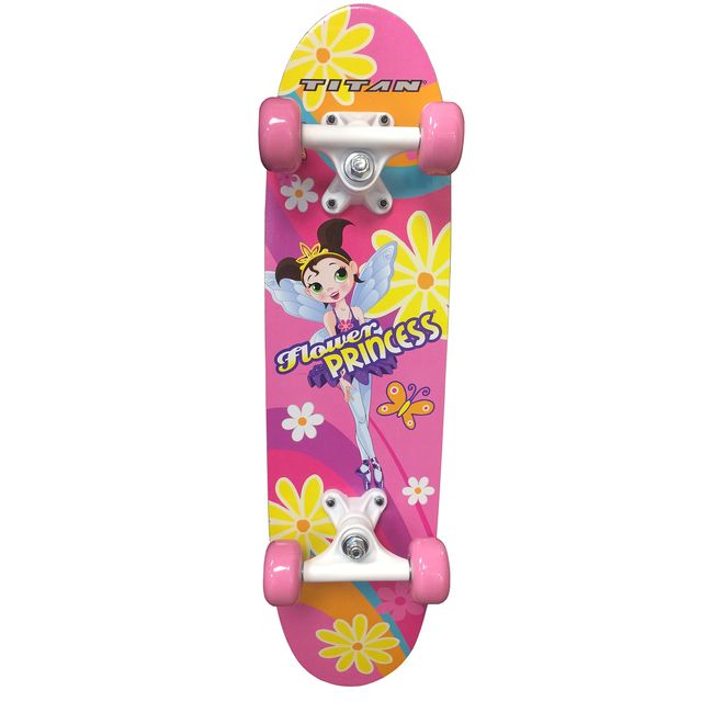 Titan Flower Princess Pink Girls Skateboard, Single Kick-Board, 24" Maple Skate Deck