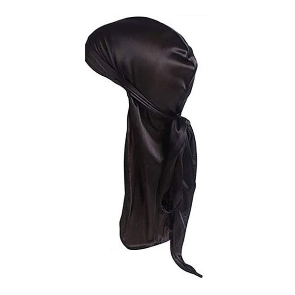 GHEART Seide Durag, Durag Men Silk, Wave Durag Mit Extra Langem Schwanz Und Breiten Trägern Silky Satin Durag Head Wrap Doo Lumpen für Männer und Frauen 360 Wellen (Schwarz)