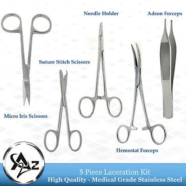 Laceration Kit 5 Suture Forceps Scissors, Surgical Dental Veterinary Instruments