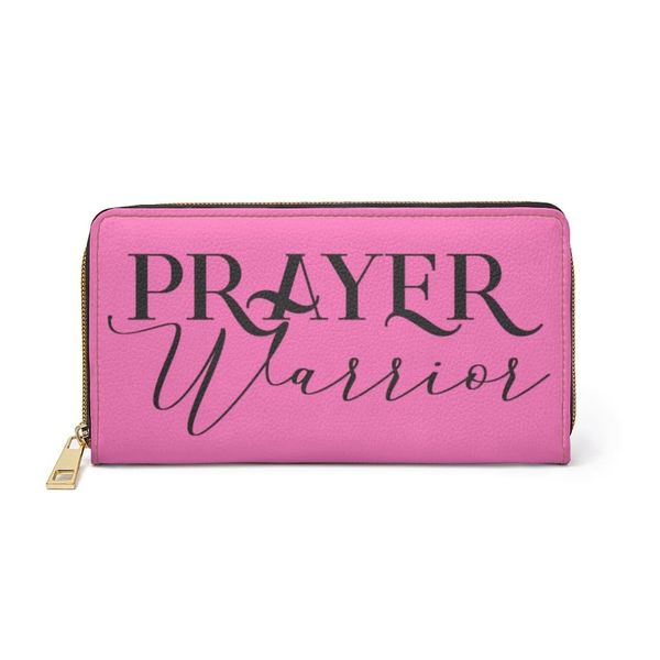 Womens Wallet, Zip Purse, Pink & Black Prayer Warrior - One size