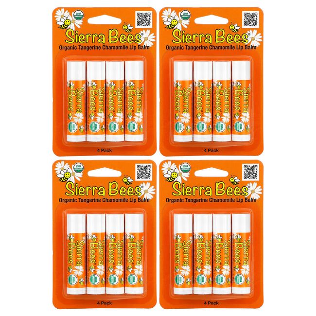 Sierra Bees Organic Lip Balms, Tangerine Chamomile, 4 Pack, .15 oz (4.25 g)