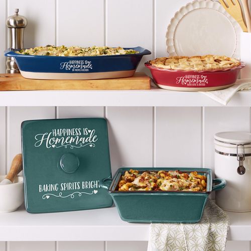 Let's Make Memories Personalized Stoneware Collection - Happiness is Homemade - Cookware - Kitchenware - For Cooks - Casserole Dish - Red