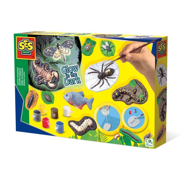 SES Creative 01153 Children's Scary Animals Glow in The Dark Casting and Painting Set, for 5 years to 9 years