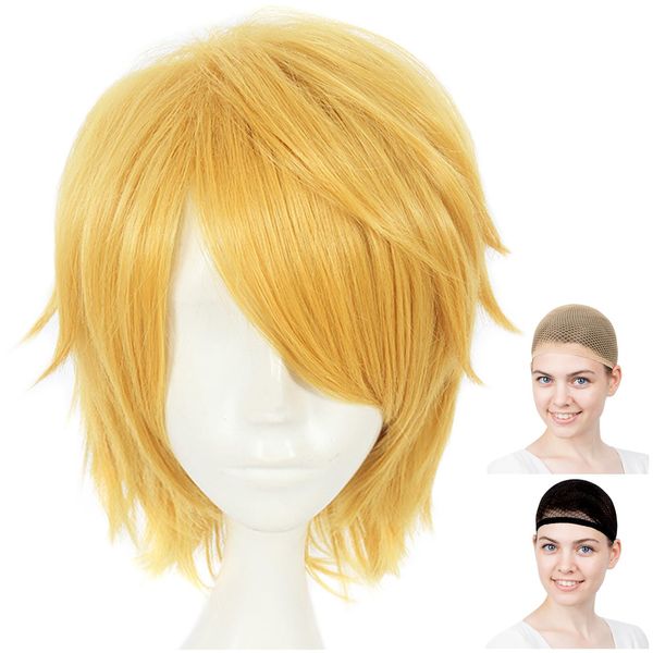 CaseEden 6063 Premium Cool Short Short Yellow Gold Blonde Cosplay Wig