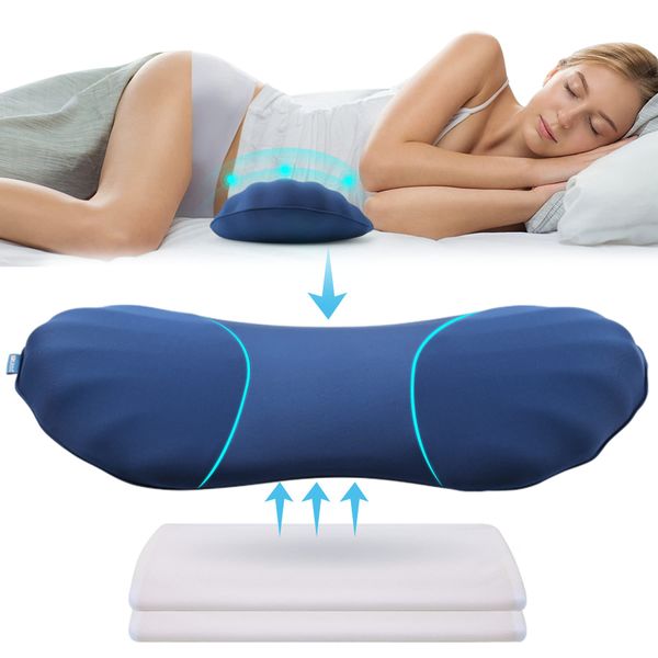 Adjustable Lumbar Support Pillow for Sleeping Memory Foam Back Support Pillow for Lower Back Pain Relief, Back Pillow for Sleeping, Lumbar Support Pillow for Bed and Chair with 2 Insert Pads