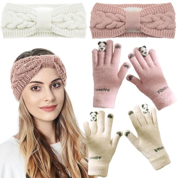 DKDDSSS 2 PCS Winter Stirnband Damen Gestrickt Stirnband Strick Ohrenwärmer Haarband Haarreifen, Haarbänder Verdicken Headwrap Kopfband Elastische für Damen/Frauen/Mädchen