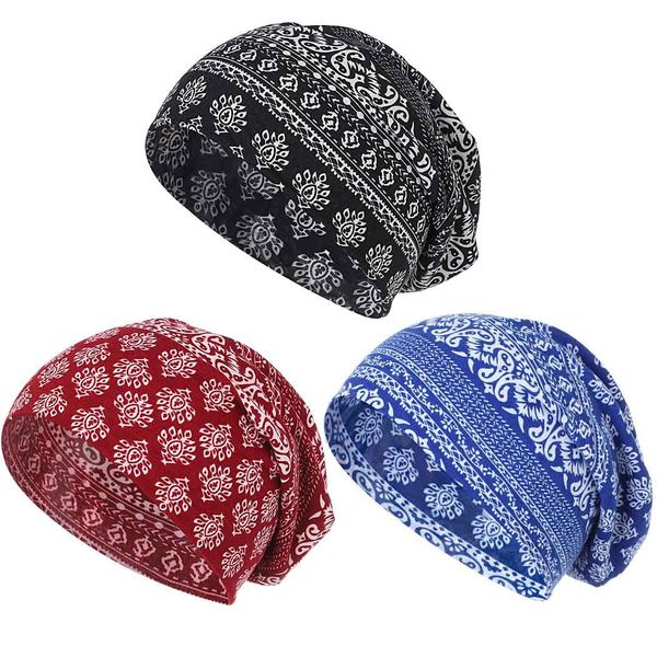 Bohend Bohemian Beanie Hats Headwear Caps Stretch Non Slip Bandanas Sleep Turbans Hats for Women Men Close top Head Covering (Cashew Flower Style)