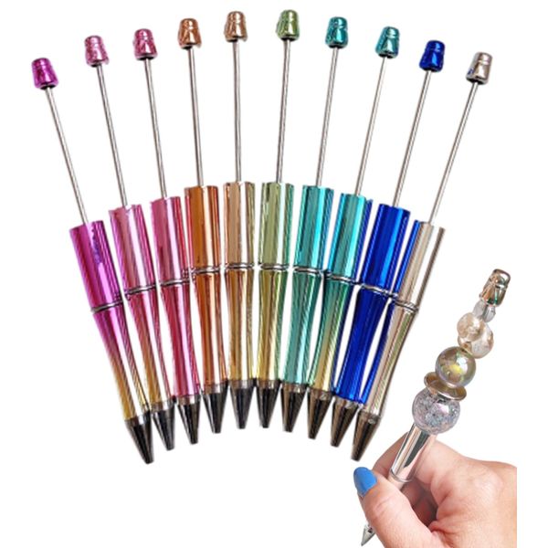 [Set of 10 Sparkling Colors] Beaded Ballpoint Pens, Custom Ballpoint Pens, 10 Colors, 10 Pieces, Metal, Handmade