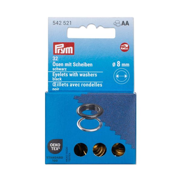 Prym 542521 Eyelets with Washers 8 mm Black/Silver Compatible with Vario Creative Tool