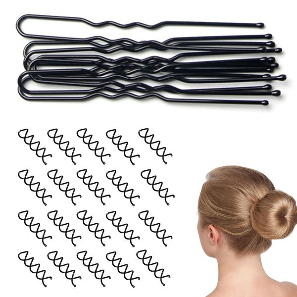 Spirale Haarspange,Metall Haarklammern,U-förmige Haarnadeln,Haarspangen Set,Unsichtbarer Wellen-Haargriff,für Damen Mädchen Frauen Haarzusätze Friseursalon,30pcs(Schwarz)