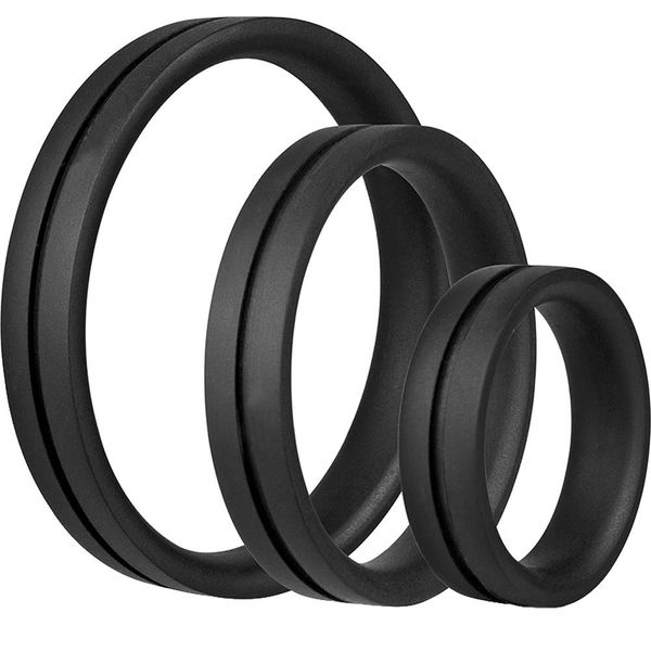 Screaming O Ringo Pro Three Different Size True Silicone Wide Stretchy Cock Rings, Black, 40 g